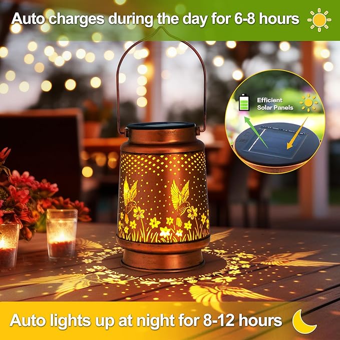 Christmas Gifts for Women, Hummingbird Birthday Gifts for Women Mom Grandma Solar Lanterns Outdoor Waterproof Garden Decor Hanging LED Decorative Light for Patio Yard Lawn Front Porch Gardening Gifts