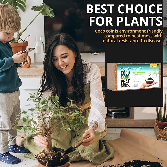 Coco Coir Bricks 5-Pack (650g Each) – Peat-Free Coconut Coir/Peat, Low EC & pH Balanced, High Expansion Seed Starter for Potting Mix, Hydroponics, Mushroom Substrate & Reptile Bedding