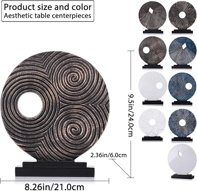 Gold Home Decor Sculpture, Above Kitchen Cabinet Decor Aesthetic, Living Room Decor Round Statue Medallion, Center Pieces Decoration for Table - Ideal Coffee Table Blue Bedroom, Office Desktop Decor