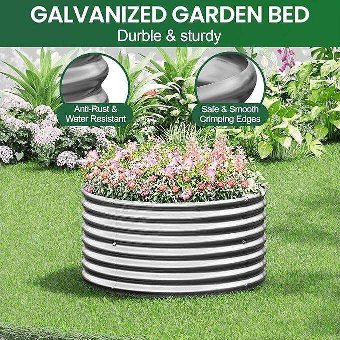 4 Pack 3x3FT Round Galvanized Raised Garden Bed Outdoor,Metal Garden Bed for Vegetables,Steel Raised Beds for Gardening,Above Ground Garden Box for Flower