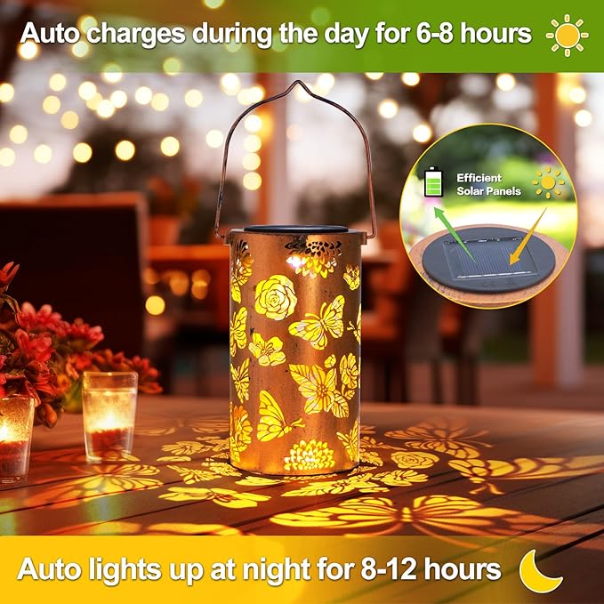 Christmas Gifts for Women, Solar Lanterns Outdoor Waterproof Butterfly Birthday Gifts for Women Mom Grandma Garden Decor Flower Hanging LED Decorative Light for Patio Yard Lawn Gardening Gifts