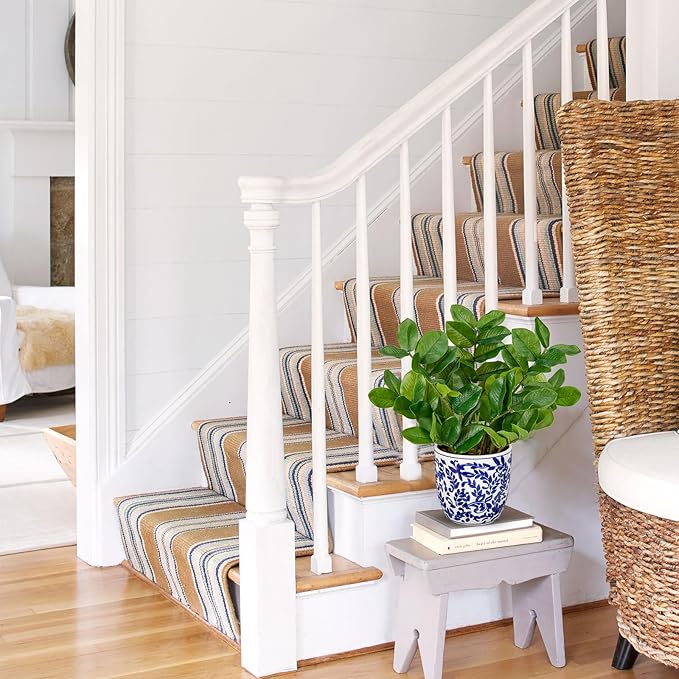 Briful Faux Plants Indoor 15.7in Fake ZZ Silk Plant in Blue and White Ceramic Pot Realistic Artificial Tropical Plant for Home Office Room Kitchen Shelf Decor