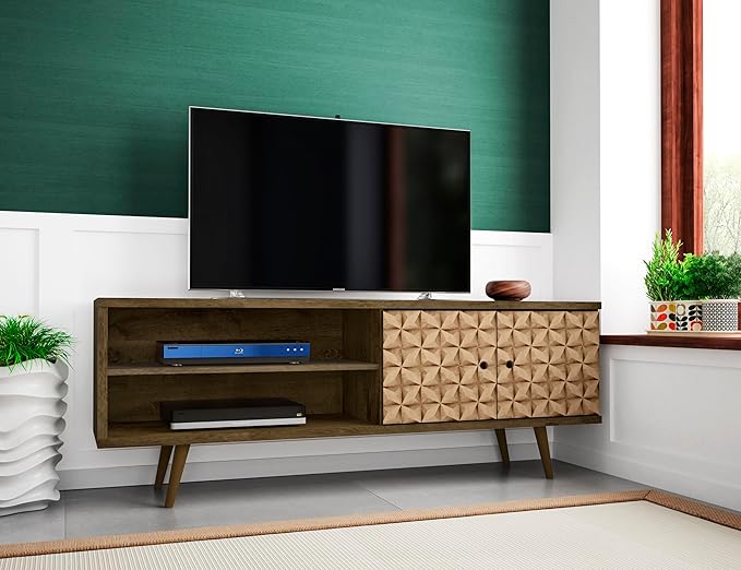 Manhattan Comfort Liberty Mid Century Modern TV Stand for Televisions up to 60 Inches, Bedroom and Living Room Entertainment Center with Storage, Shelves, and Cabinet, 63" Wide, Brown/3d Print