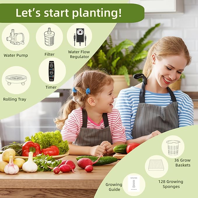 Vertical Hydroponic Growing System Kit, Indoor & Outdoor Hydroponic Tower, Herb Growing Garden with 36 Planting Sites, Automatic Timer Smart Hydroponic Gardening System