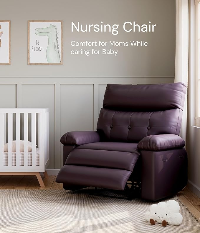 GarveeHome Oversized Recliner Chair - PU Leather Manual Recliner for Adults, Lazy Chair with 1.5X Sponge Comfort Arm and Back for Living Room, Bedroom