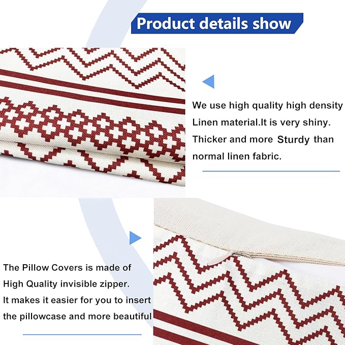 Decorative Throw Pillow Covers Set of 2 Wine Red Boho Pillow Covers 18x18 Inch Throw Pillow Cover Linen Pillowcase Modern Farmhouse Outdoor Pillow Covers for Couch Sofa Bed Living Room