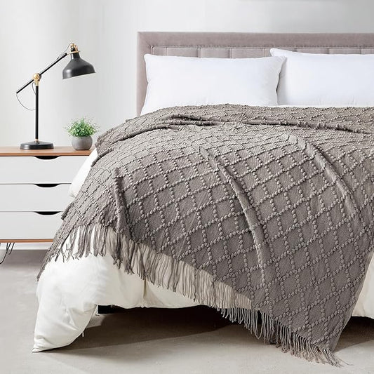 BOURINA Dark Grey Throw Blanket 50 x70 Inches Jacquard Argyle Throw Textured Solid Soft Throws and Blankets for Sofa or Bed Knitted Decorative Blanket