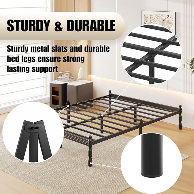 12 Inch Full Size Bed Frame Keep Mattress from Sliding, Full Platform Bed Frames No Box Spring Needed, Heavy Duty Metal Bedframe, Non-Slip, Easy Assembly