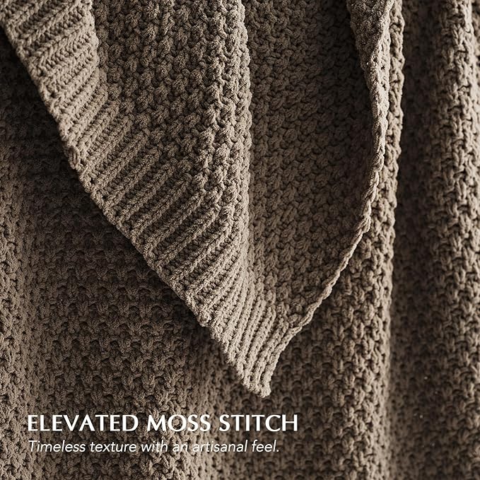EVERGRACEHOME Chunky Chenille Knit Throw Blanket for Couch, Soft Luxurious Moss Stitch Blankets for Bed, Cozy Decorative Farmhouse Knitted Throws for Sofa, Mocha Brown, 50" x 60"