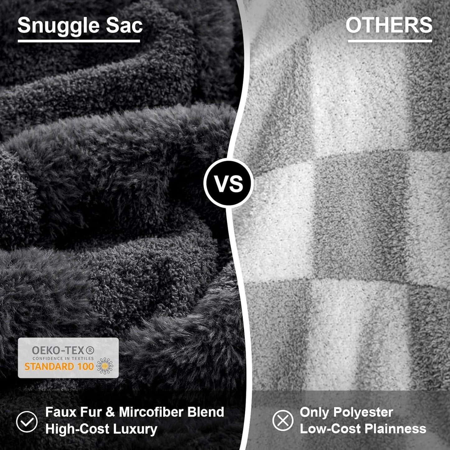 Snuggle Sac Faux Fur Checkered Blanket Twin Size with Soft Knitted Microfiber Fabric,Cozy Soft Warm Blanket for Sofa Bedroom Living Room,Solid Dark Grey,60x80 inches