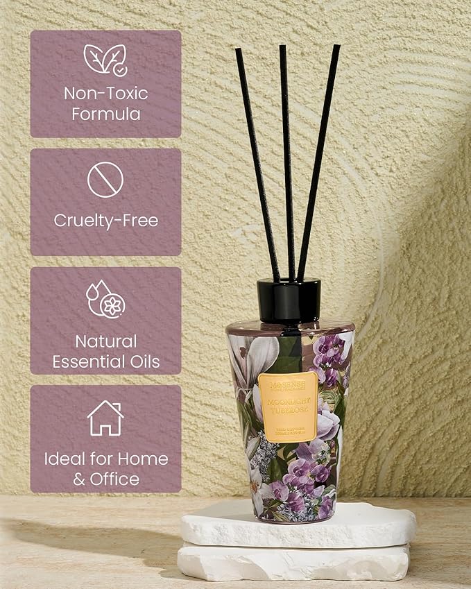M&SENSE Moonlight Tuberose Reed Diffuser Set - 8.79fl oz Home Fragrance Non-Toxic Essential Oil Diffuser with Sticks, Air Freshner Gifts for Her or Him