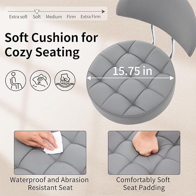 Tattoo Chair for Artist (Ergonomic Backrest and Footrest) (Quiet Wheels and Aluminum Base) Swivel Shop Stool (Gray)