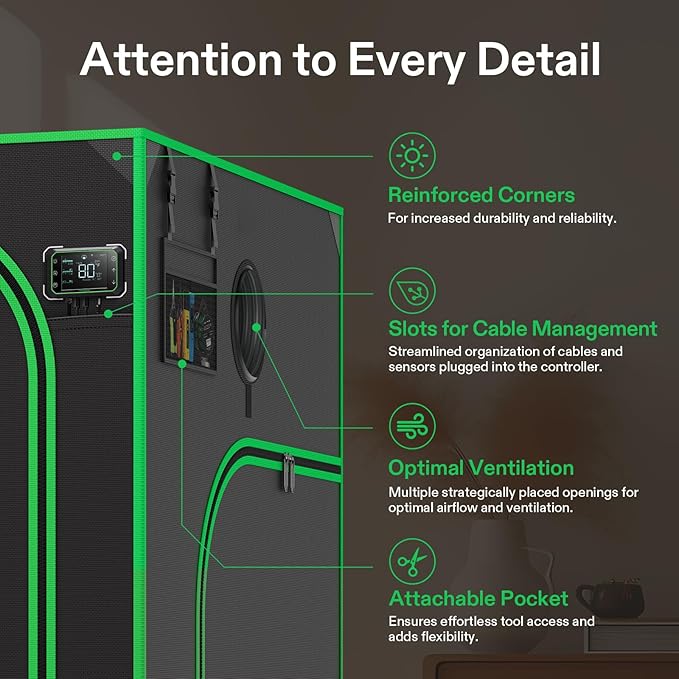 VIVOSUN P448 48"×48"×80" PRO Grow Tent, with Thick 1 inch Poles, Strengthened High Reflective Mylar Oxford Fabric, Extra Hanging Bars & High CFM Kit for Hydroponics Indoor Plant for AeroLight A200SE×2