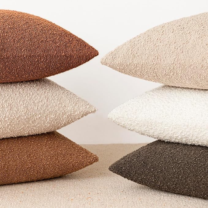 Foindtower Pack of 2, Decorative Textured Boucle Throw Pillow Covers Accent Solid Pillow Cases Neutral Couch Cushion Case for Chair Sofa Bedroom Living Room Home Decor 22x22 Inch Burnt Orange Hazel