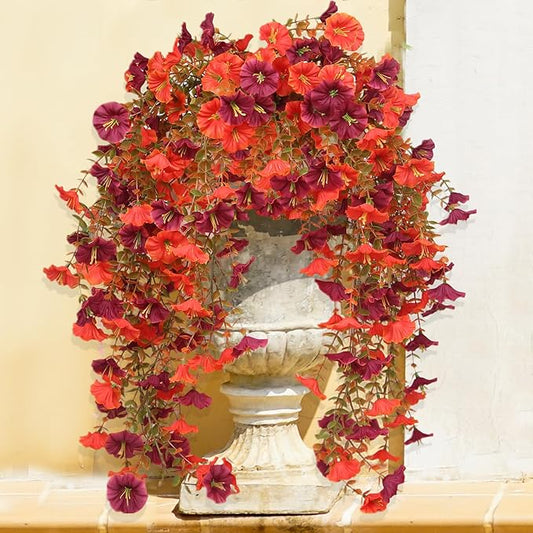 Artificial Fall Flowers for Outdoors, 4 pcs Fall Faux Mums for Outdoor Planters, Fake Mums for Yard Patio Lawn Garden, Artificial Flowers Fall Porch Decor, Morning Glory Silk Flowers