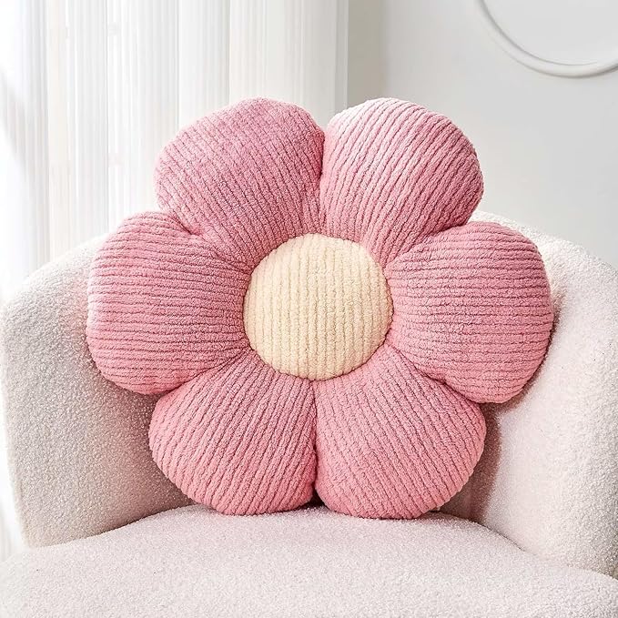 Flower Throw Pillow, Soft Pink 19.6" Shaped Floor Pillow for Home Decor, Cute Aesthetic Plush Decorative Pillows for Bed, Sofa, Couch