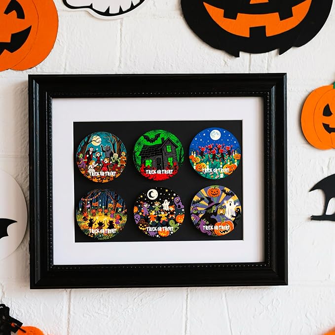 Halloween Coasters Set of 6 with Holder - Spooky Cute Matte Ceramic Drink Coasters, Wall Art & Table Decor for Home, Office, Party | Halloween Decorations Gift