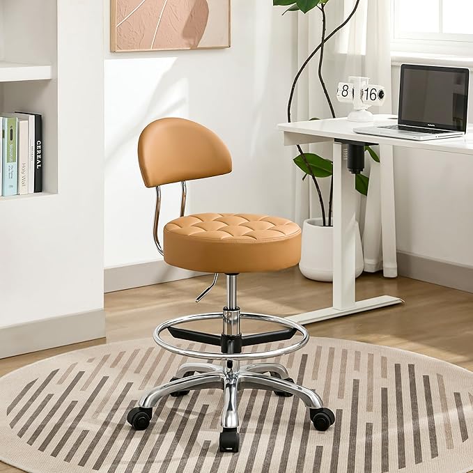 Rolling Chair (Adjustable Height 20-27 inch) (Stool with Quiet Wheels and Foot Rest) Multifunctional Nail Salon and Spa Stools (Camarel Brown)