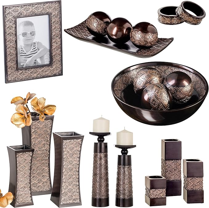 Creative Scents Dublin Brown Set of 3 Tealight Candle Holders Table Decor Gift Set - Centerpieces for Living/Dining Room Table, Coffee Table Decor for Fireplace/Entrance or Bathroom