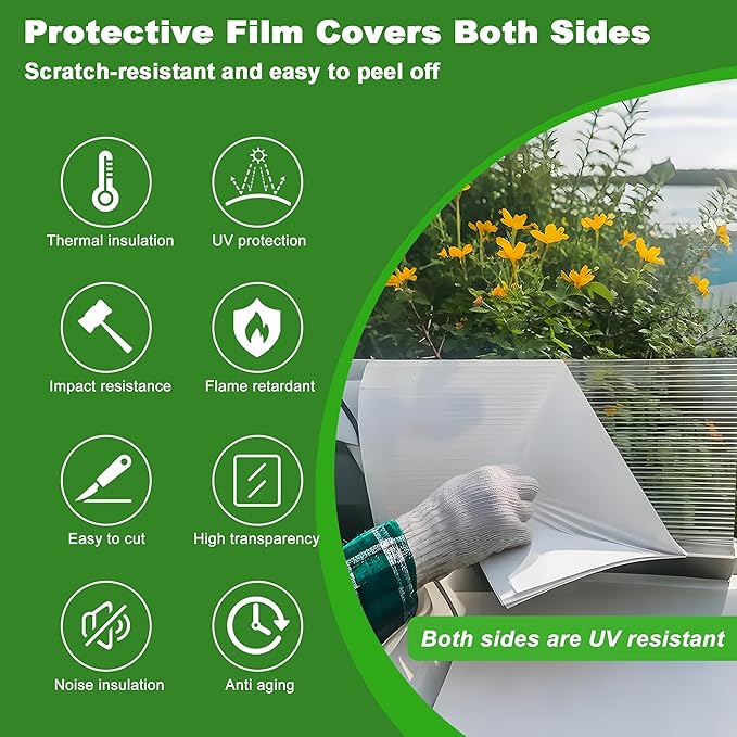 14PCS 4' X 2' X 0.32'' Polycarbonate Greenhouse Panels, Waterproof UV Protected Clear Polycarbonate Sheets Three-Layer Honeycomb Roof Panels, Corrugated Plastic Roofing Panels for Greenhouse