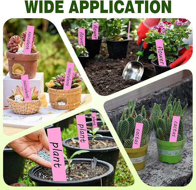Plant Labels 200 Pcs Yuanling for Seeding Plastic Waterproof Plant Name Tags Garden Labels Marker Garden Pots Stakes for Outdoor Potted Plants Belt Permanent Marking Pen (Pink)