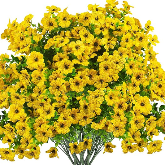Artificial Fake Flowers for Outdoor Spring Decoration, 16 Bundles Faux Silk Colorful Daisy UV Resistant Realistic for Outside Porch Patio Home Yard Garden Planters Pots Window Box (Yellow)