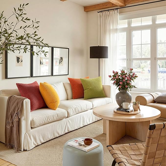 MIULEE Fall Decorative Pillow Covers 20x20 Inch Set of 4 Burnt Orange Green Gradient Series Boho Farmhouse Home Decor Couch Throw Pillows Summer Modern Corduroy Pillowcases for Sofa Living Room Bed