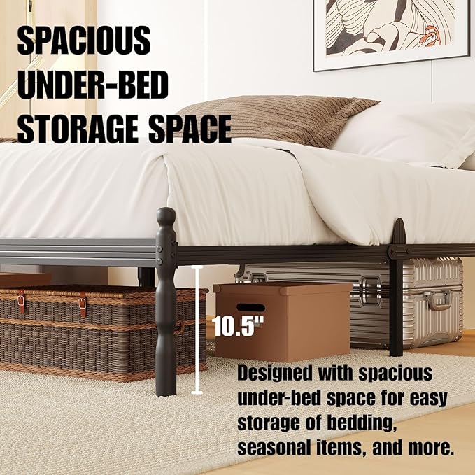 12 Inch King Size Bed Frame Keep Mattress from Sliding, King Platform Bed Frames No Box Spring Needed, Heavy Duty Metal Bedframe, Non-Slip, Easy Assembly