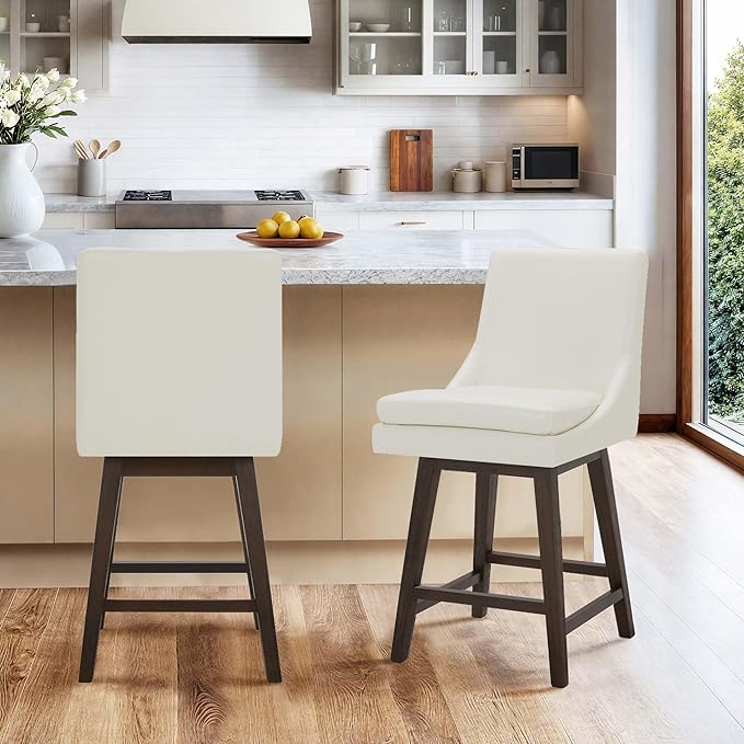 CHITA Counter Height Swivel Barstool, FSC Certified Upholstered Bar Stool, 26.8" H Seat Height, PU Leather in Pure White