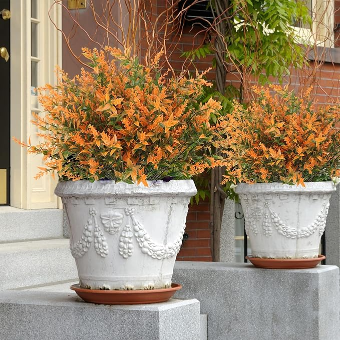 RECUTMS Artificial Plants & Flowers for Outside Outdoor Artificial Flowers Fake Outdoor Plants Faux UV Resistant Flower Plastic Shrubs Indoor Outside Hanging Decorations(Salmon)