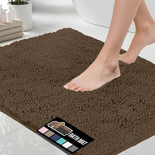 GORILLA GRIP Bath Rug Mat 60x24, Thick Soft Absorbent Chenille, Quick Dry Microfiber Mats, Rubber Backing Washable Shower Floor Rugs, Bathmat Runner, US Designed Bathroom Home Decor Accessories Brown
