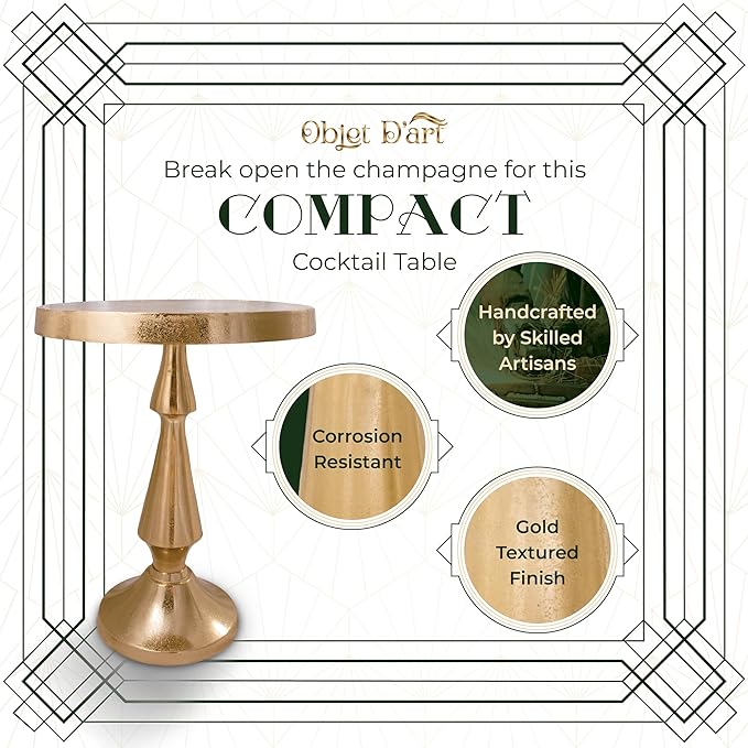 OBJET D'ART Medium Round Metal Side Table, Larissa, 21.5" Height, Vintage Metal Accent, Side, Pedestal, Coctail and Drink Tables for Living Room and Small Spaces