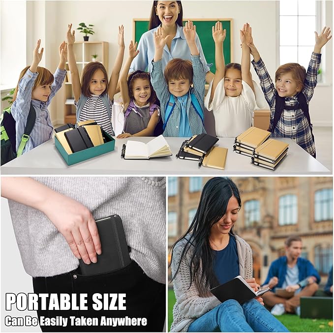 Aodaer 50 Sets Graduation Gifts Pocket Notebook Journal with Pens, 160 Page, 3.5 x 5.5 Inch Mini Lined Journal Notebook A6 Leather Hardcover Notepad with Pen Holder for School Office, Black and Gold