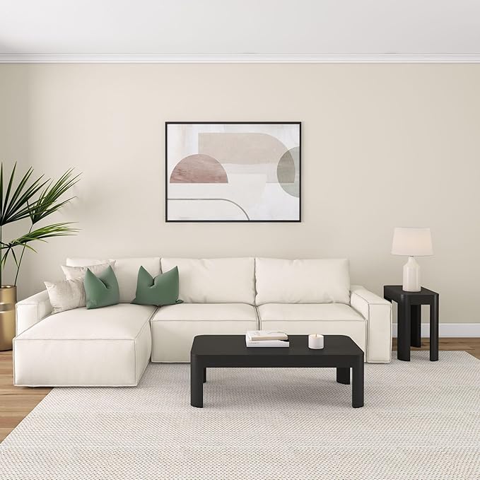 Plank+Beam Modern Rounded Coffee Table, 48 Inch, Solid Wood Contemporary Center Table for Living Room, Rectangle Tea Table, Black