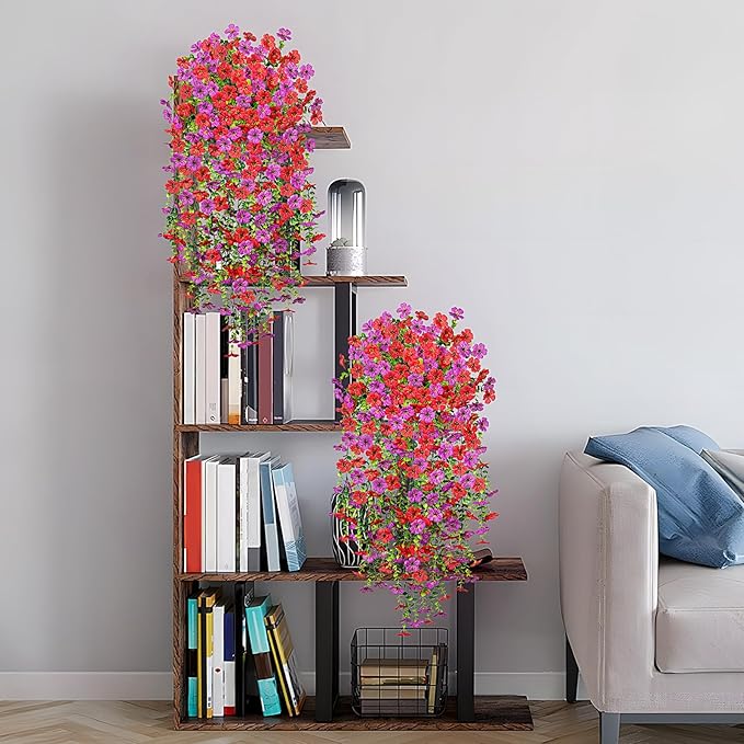 Artificial Fake Hanging Plants Flowers for Spring Outdoor Outside Decor, Faux Mums Silk Realistic Flower, 2 Pcs UV Resistant Look Real Plastic Decorations for Porch Home Patio Balcony Yard