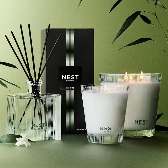NEST New York Scented 3-Wick Candle, Bamboo - 21.2 oz - Up to 100-Hour Burn Time - Reusable Glass Vessel