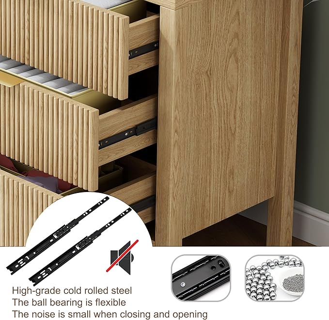 Nightstands Set of 2, Bedside End Table, Modern Wooden Night Stand with 6-Drawer - Boho Cabinet Accent Storage Furniture for Bedroom, Living Room, Nature