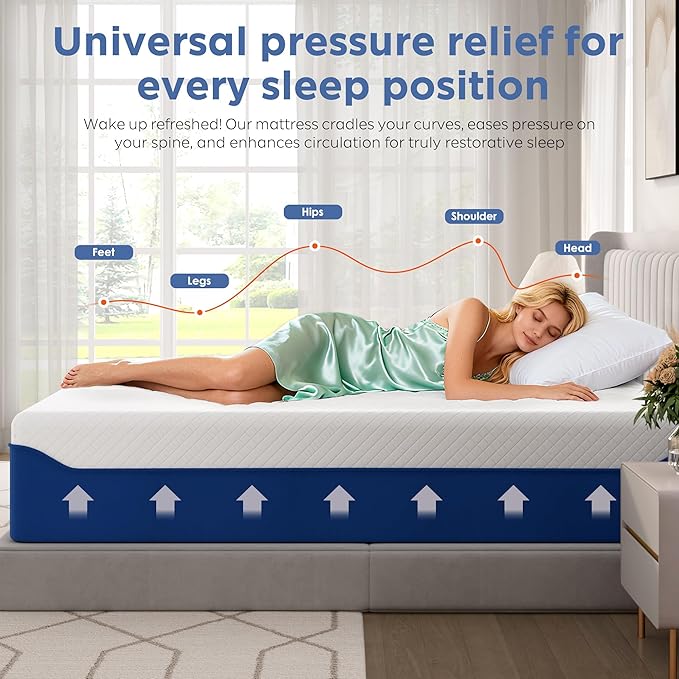 10 Inch Queen Size Mattress Cooling Gel - Medium Firm Feel with Reinforced Edge for Couples & Back Support | CertiPUR-US Certified | Motion Isolation & Pressure Relief | Bed in a Box