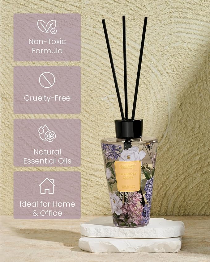 M&SENSE Lavender Glow Reed Diffuser Set - 8.79fl oz Home Fragrance Non-Toxic Essential Oil Diffuser with Sticks, Air Freshner Gifts for Bathroom Shelf Decor