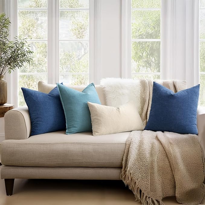 MIULEE Navy Blue Couch Pillow Covers 20x20 Inch, Set of 2 Soft Chenille Decorative Square Throw Pillow Covers Farmhouse for Sofa Living Room Bed