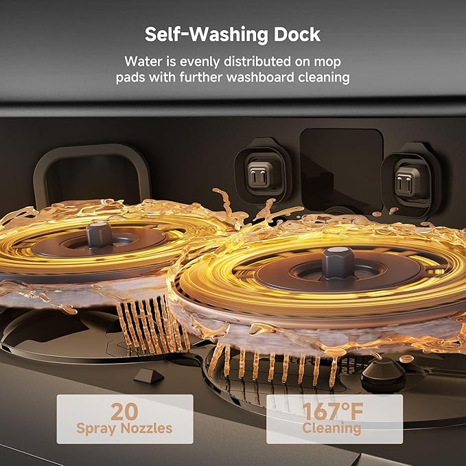 Mova P50 Pro Ultra Robot Vacuum and Mop, 19,000Pa Suction with Anti-Tangle Brush, Removable & Liftable Mop for Carpet & Floor, 167℉ Mop & Washboard Self Drying & Cleaning, Auto Empty & Refill, Black