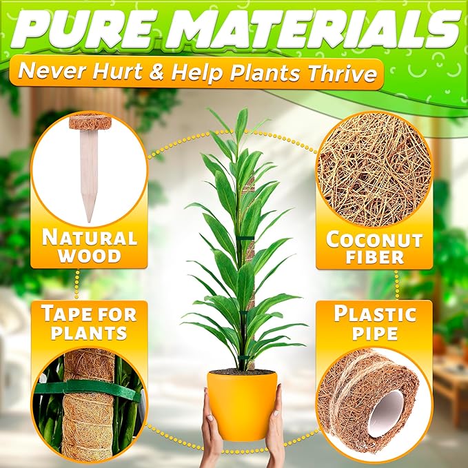 2 Pack Moss Pole Monstera Plant Support 12” Each Moss Plant Pole Moss Poles for Climbing Plants Monstera Support Pole Plant for Indoor Plants Moss Sticks for Indoor Plants Climbing Plant Poles