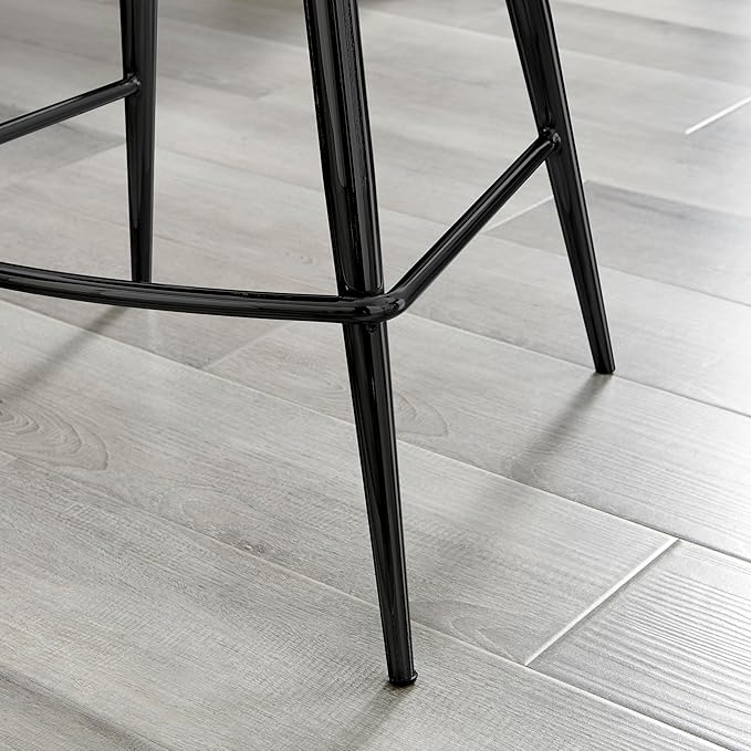 Bar Stool Chair - Pesaro Black Velvet Upholstered Dining Chair Black Metal Legs - Modern Style Diamond Quilted Stitching to Back - Contemporary Dining Kitchen Furniture