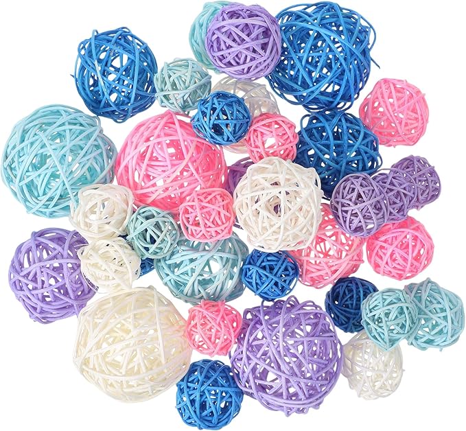 Patelai 36 Pcs Wicker Rattan Balls Decorative Balls for Vase Centerpiece Bowls Orbs Filler for Home Decor,4 Sizes(White, Pink, Green, Grey, Blue)