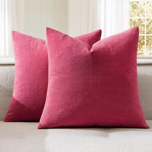 MIULEE Hot Pink Red Couch Pillow Covers 20x20 Inch, Set of 2 Soft Chenille Decorative Square Throw Pillow Covers Farmhouse for Sofa Living Room Bed