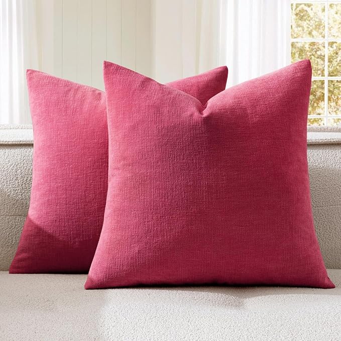 MIULEE Hot Pink Red Couch Pillow Covers 18x18 Inch, Set of 2 Soft Chenille Decorative Square Throw Pillow Covers Farmhouse for Sofa Living Room Bed