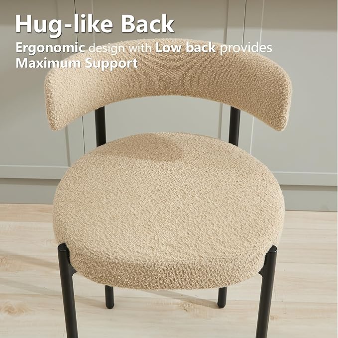 24'' Boucle Bar Stools Set of 2, Beige Bar Stools with Backs, Counter Height Bar Height Stools for Kitchen Island, Upholstered Bar Chairs