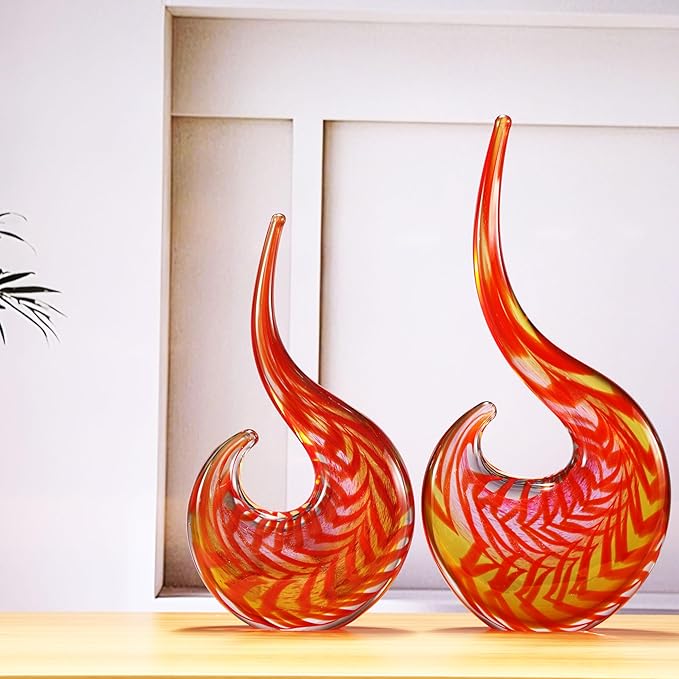 Luxury Lane Hand Blown Abstract Sun Conure Sommerso Art Glass Sculpture for Home Decor 15 inch Tall Centerpiece Table Decoration