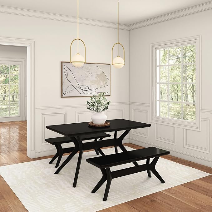 Plank+Beam Verso Rectangular Dining Table, 60 Inch Solid Wood Kitchen Table, Minimalist Table for Dining Room, Black