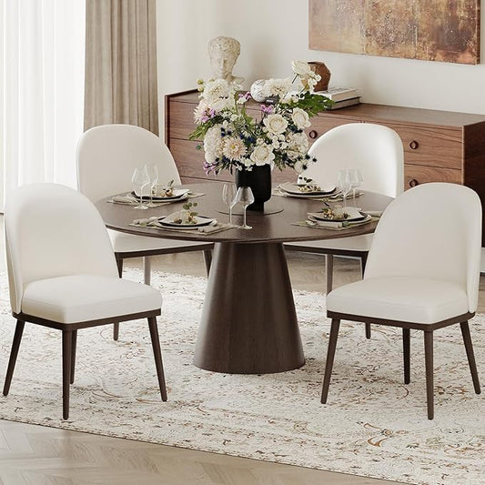 Upholstered Dining Chairs Set of 4, Large Dining Room Kitchen Chairs with High Back and Deep Seat, Modern Fabric Dinner Chairs with Wood Legs, Beige